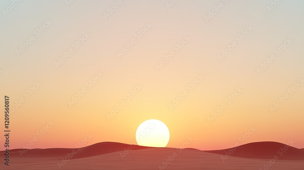 Serene sunset over tranquil sand dunes, showcasing vibrant colors in a peaceful desert landscape