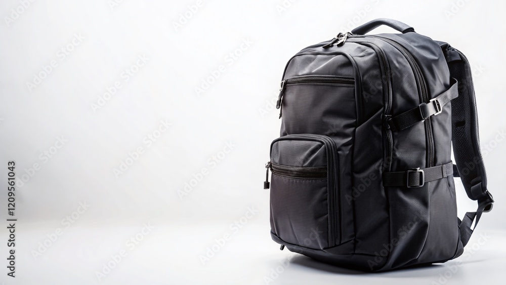 Fototapeta premium Black Backpack Isolated on White Background - Stylish Travel Bag Mockup