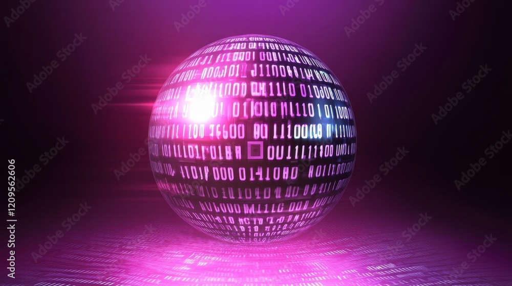 Obraz premium Futuristic digital code swirling inside a luminous sphere captured in a realistic image