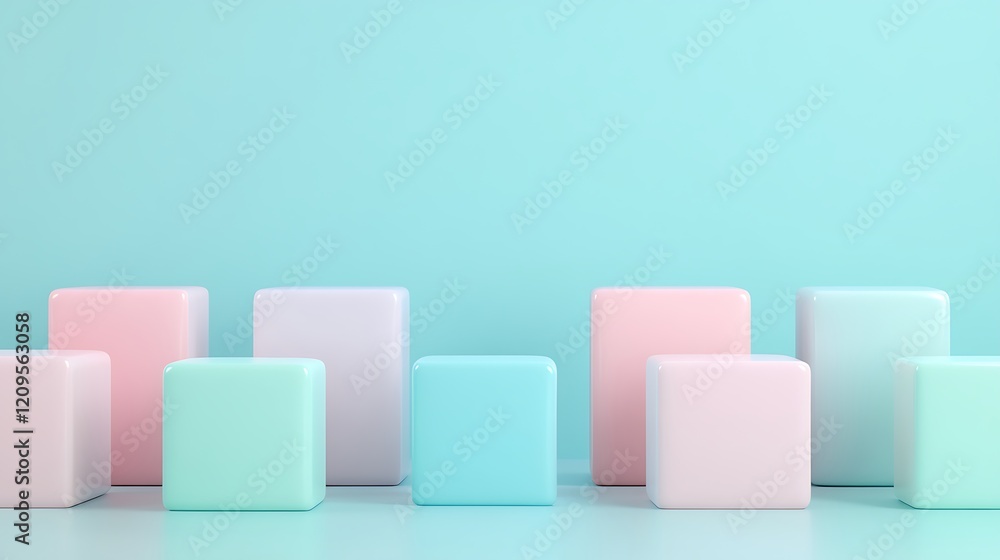 Soft Pastel Cubes Arranged in Aesthetic Composition on a Light Blue Background for Modern Design Projects Soft Pastel Cubes Arranged in Aesthetic Composition on a Light Blue Background for Modern Design Projects