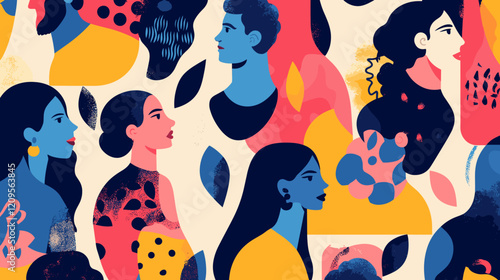 Silhouette profile group of men and women of diverse culture. Diversity multi-ethnic and multiracial people. Concept of racial equality and anti-racism. Multicultural society. Friendship