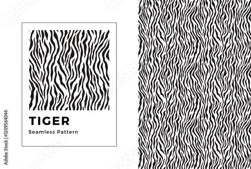 Tiger seamless pattern. Black and white tiger print. Vector texture. 