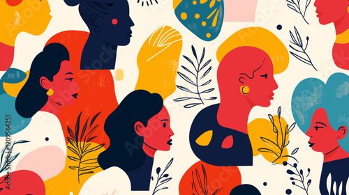 Silhouette profile group of men and women of diverse culture. Diversity multi-ethnic and multiracial people. Concept of racial equality and anti-racism. Multicultural society. Friendship
