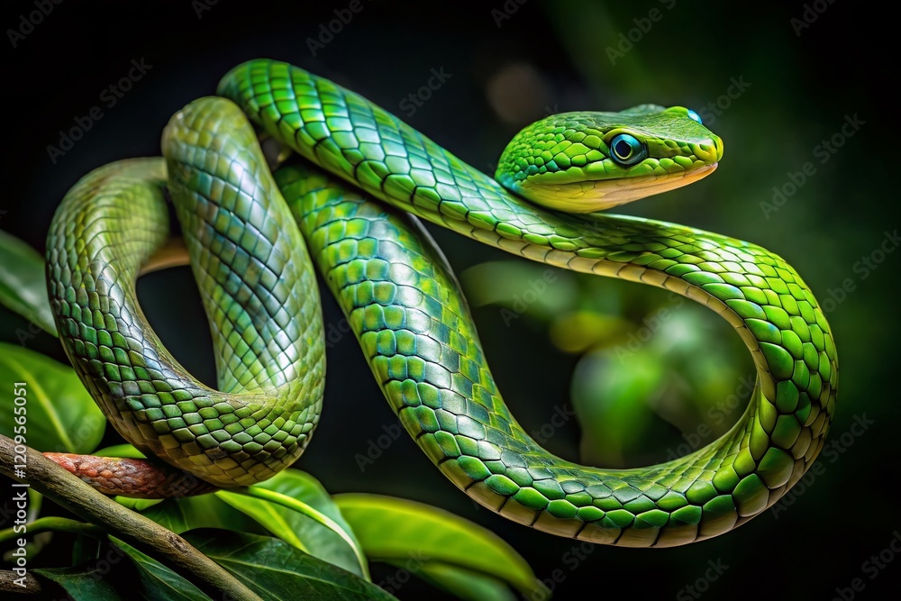 Bogor Night: Green Vine Snake in West Java Rainforest - August 22, 2024