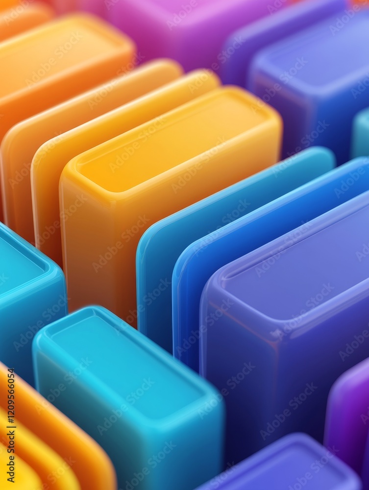 Fototapeta premium Colorful rectangular blocks are arranged in a layered pattern, creating a vibrant and abstract design