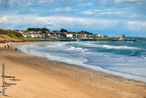 Views while walking on the beach in Portmarnock, on a windy spring day, Ireland