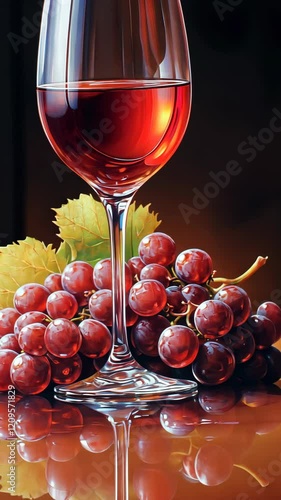 Wallpaper Mural Red wine glass and fresh grapes on a dark surface create a rich and inviting setting for relaxation Torontodigital.ca