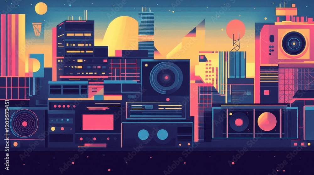 Fototapeta premium Futuristic Cityscape Composed of Electronic Devices and Buildings