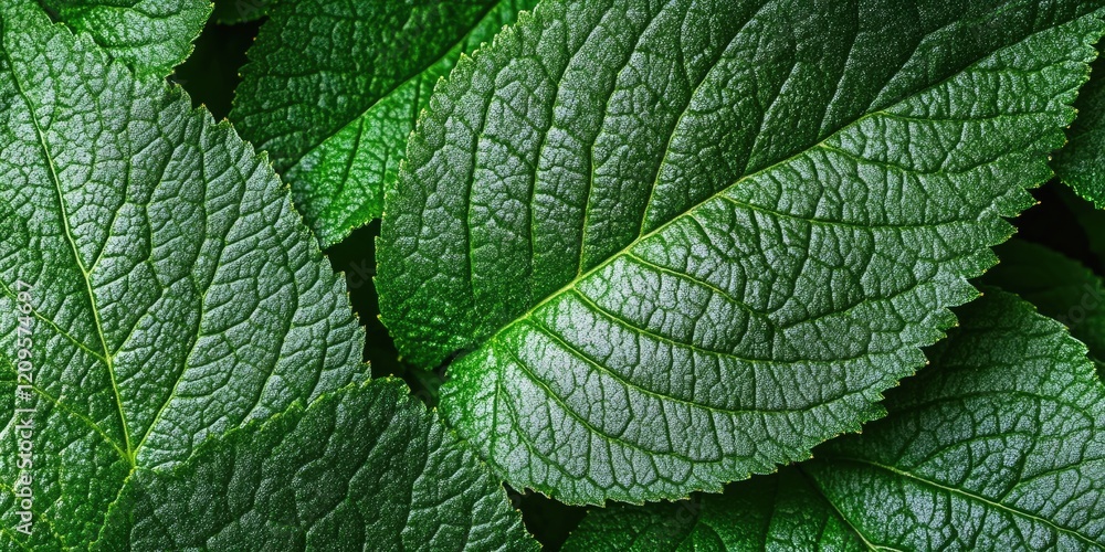 Closeup of vibrant green leaf textures layered overlapping with intricate veins and patterns ideal for nature backgrounds and eco-themed designs Closeup of vibrant green leaf textures layered overlapping with intricate veins and patterns ideal for nature backgrounds and eco-themed designs