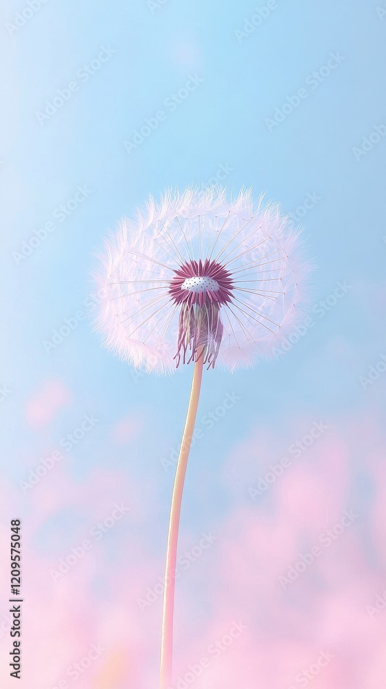 Obraz premium Dandelion Seedhead Against a Pastel Sky Background