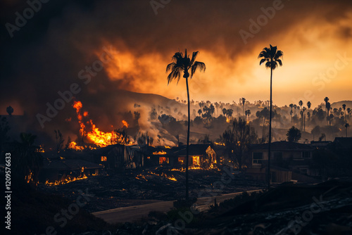 Smoke and fire in the mountains, thousands of acres burning, city on fire, burning hills, fire