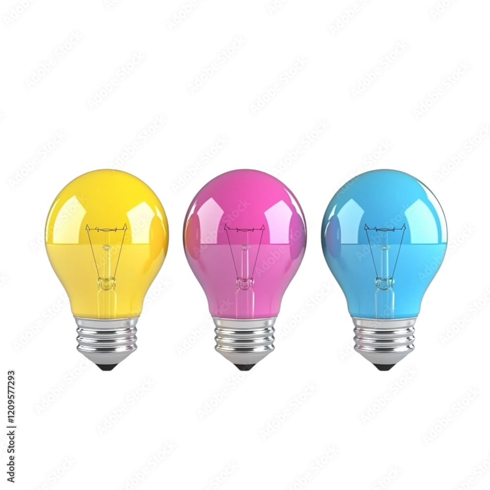 Three Colorful Lightbulbs Ideas Creativity Innovation, Three Colorful Lightbulbs Ideas Creativity Innovation,