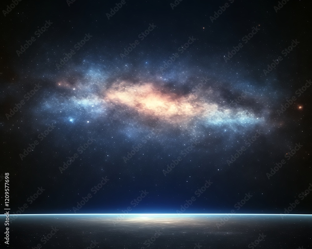 Fototapeta premium Cosmic nebula above a planet's horizon.