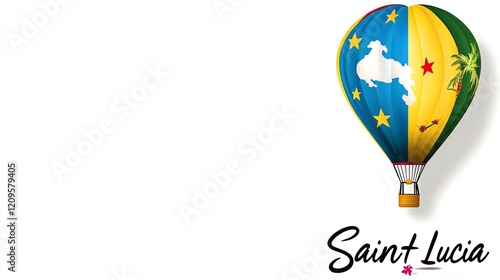 Colorful hot air balloon with Saint Lucia design, white isolated background. photo