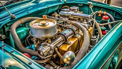 Classic German Car Engine Detail: 1960s Borgward Isabella Motor Close-Up photo