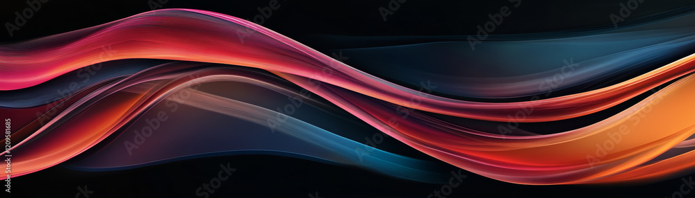 Fototapeta premium Flowing abstract waves in vibrant colors create modern, sleek background. This design evokes sense of movement and energy, perfect for various creative projects
