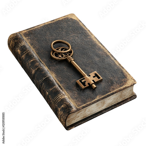 Antique Key on Old Book Secret Knowledge Hidden History