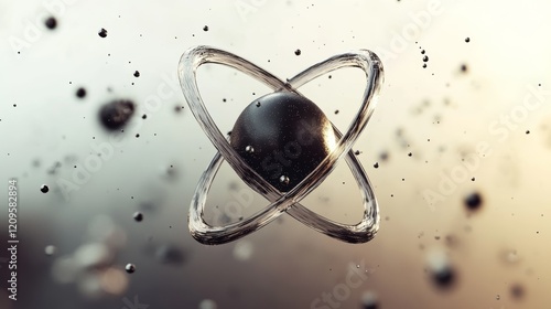 Translucent Black Atom Over Gradient Background for Scientific or Technological Concepts photo