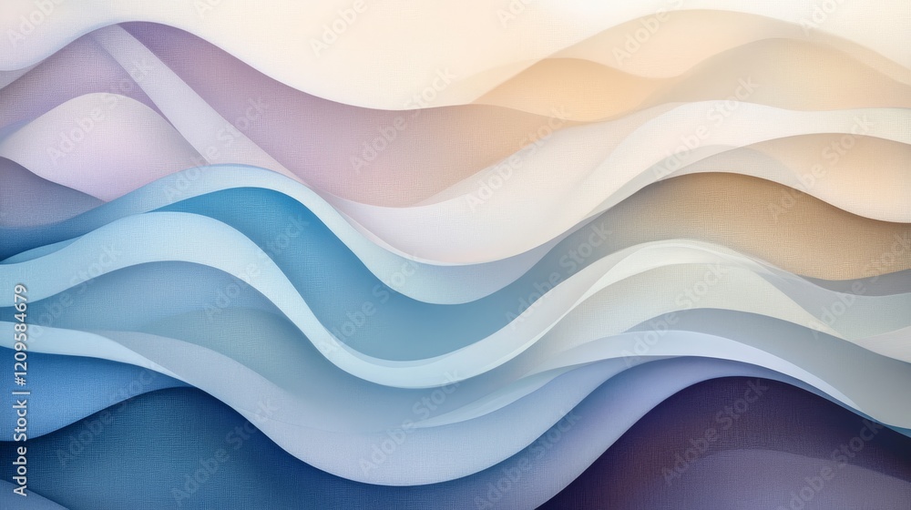 Obraz premium Colorful abstract waves gradient pattern, serene undulating curves, pastel teal and peach tones