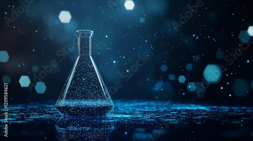 Laboratory equipment: Erlenmeyer flask with submicron particles in liquid, potential usecase for scientific research or laboratory setting photo