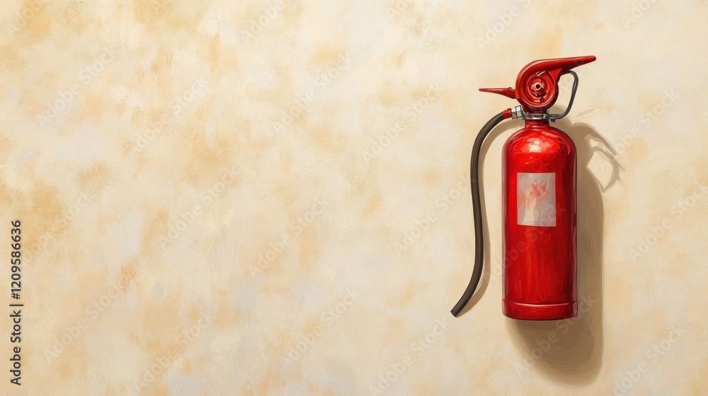 Obraz premium A fire extinguisher mounted on a wall with a clean beige background