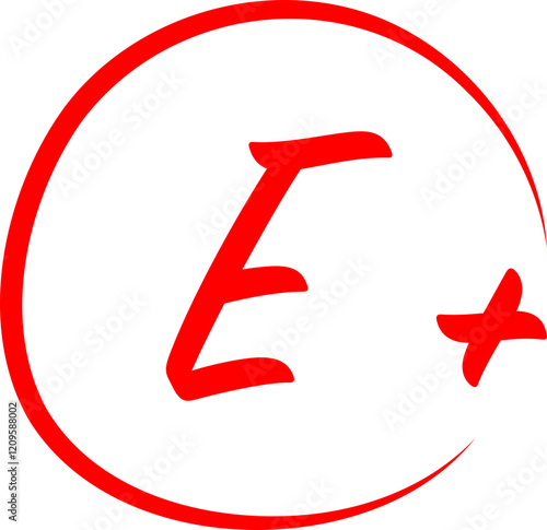 Red E+ grade icon with a circle
