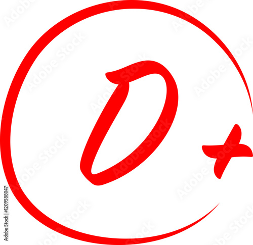 Red D+ grade icon with a circle