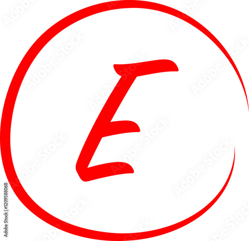 Red E grade icon with a circle