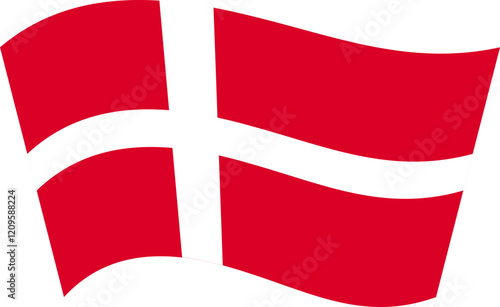 Waving Danish Flag with White Cross