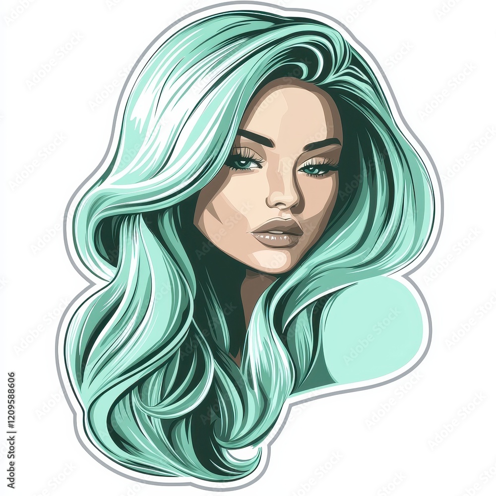 Woman with mint green hair, detailed artistic portrait of a stylish female with flowing hair and serene expression Woman with mint green hair, detailed artistic portrait of a stylish female with flowing hair and serene expression