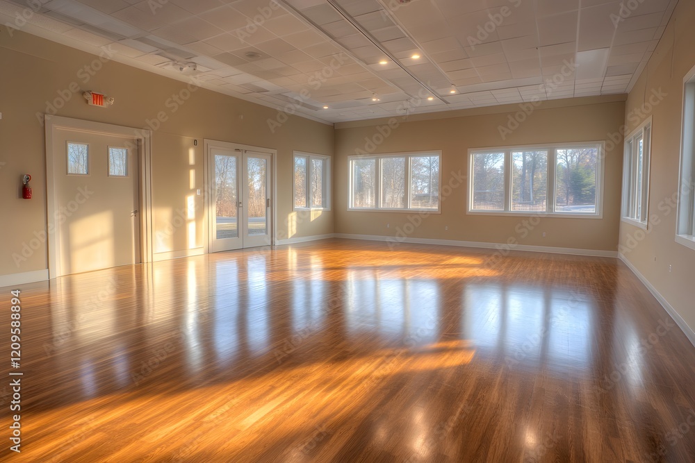 Bright community center with polished wood flooring, large windows, and neutral tones. Ideal for local workshops and meetings. Bright community center with polished wood flooring, large windows, and neutral tones. Ideal for local workshops and meetings.