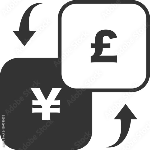 Currency Exchange Icon: Yen to Pound with Squares