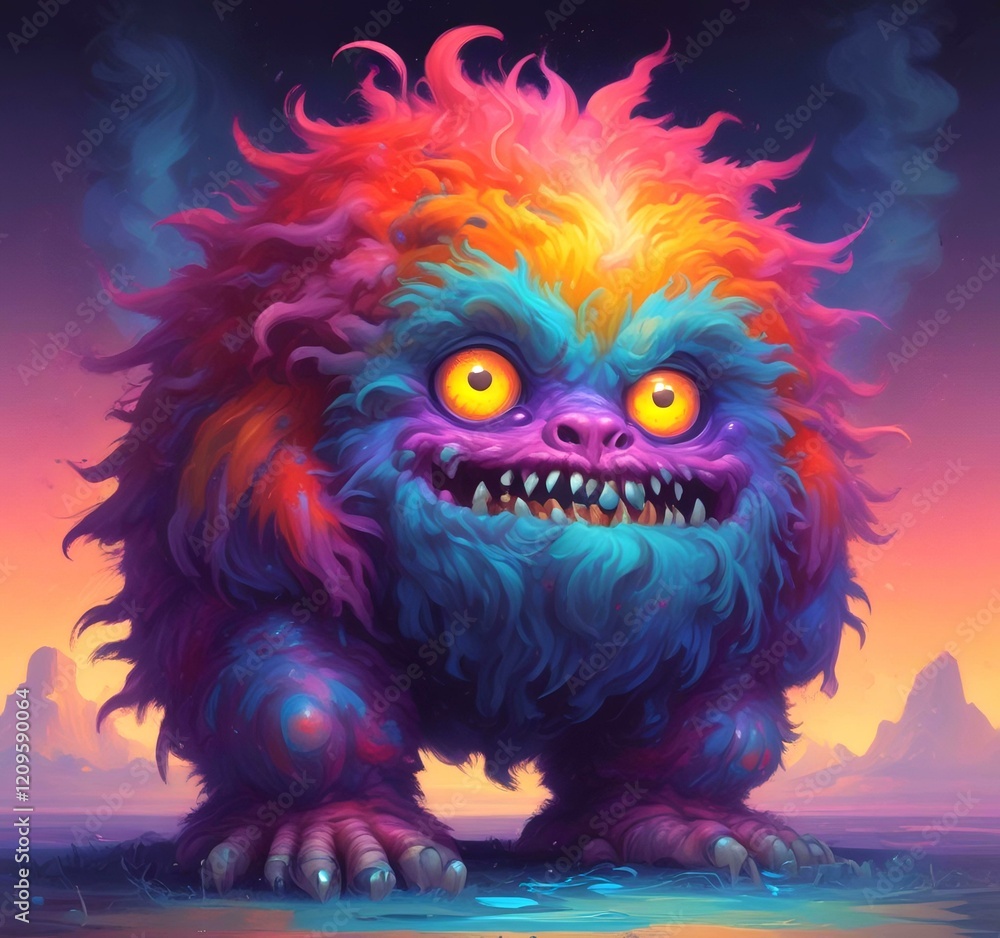Illustration of fluffy and cute small monster. Illustration of fluffy and cute small monster.