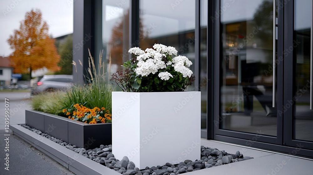 custom made wallpaper toronto digitalModern White Planter with White Flowers and Autumnal Plants