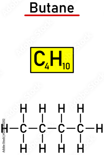 Chemical notation of the butane molecule and its structural formula