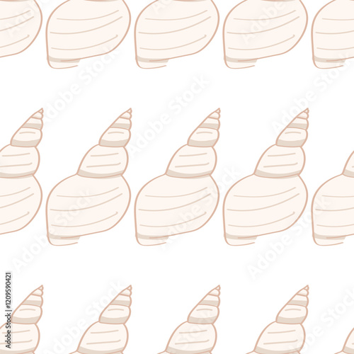 A cute seamless pattern with beige sea shells. Background, wrapping paper, notebook cover template.