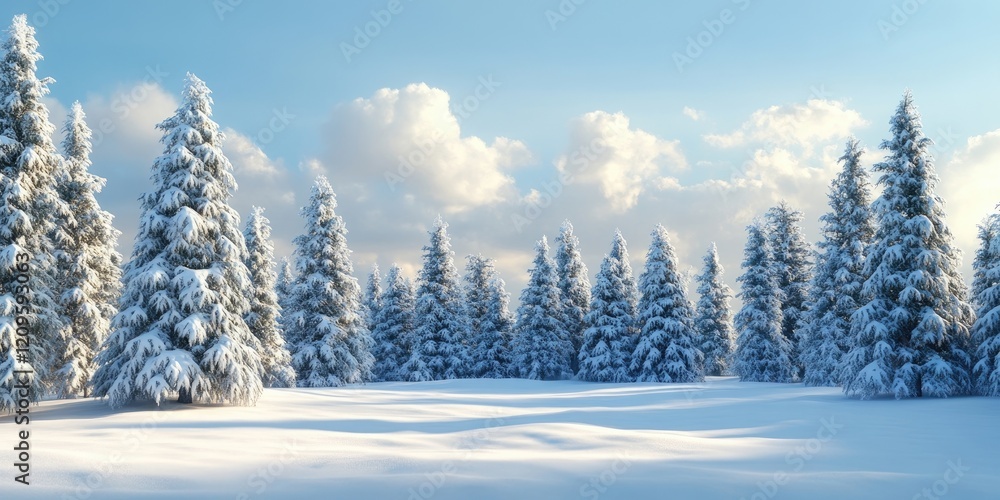 Winter wonderland featuring snow-covered spruce trees against a bright blue sky, soft white snow blanketing the ground in a serene forest scene. Winter wonderland featuring snow-covered spruce trees against a bright blue sky, soft white snow blanketing the ground in a serene forest scene.