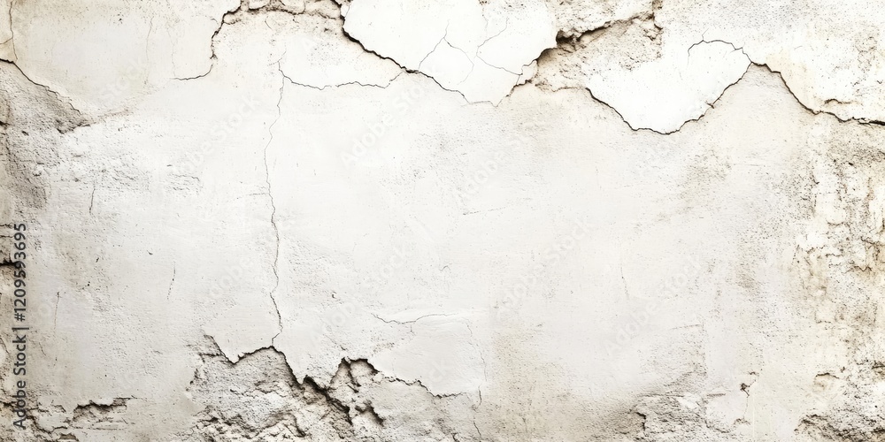 Obraz premium Aged white wall background with cracked texture showing dark and light variations in the surface with a subtle rustic appearance and detailed imperfections