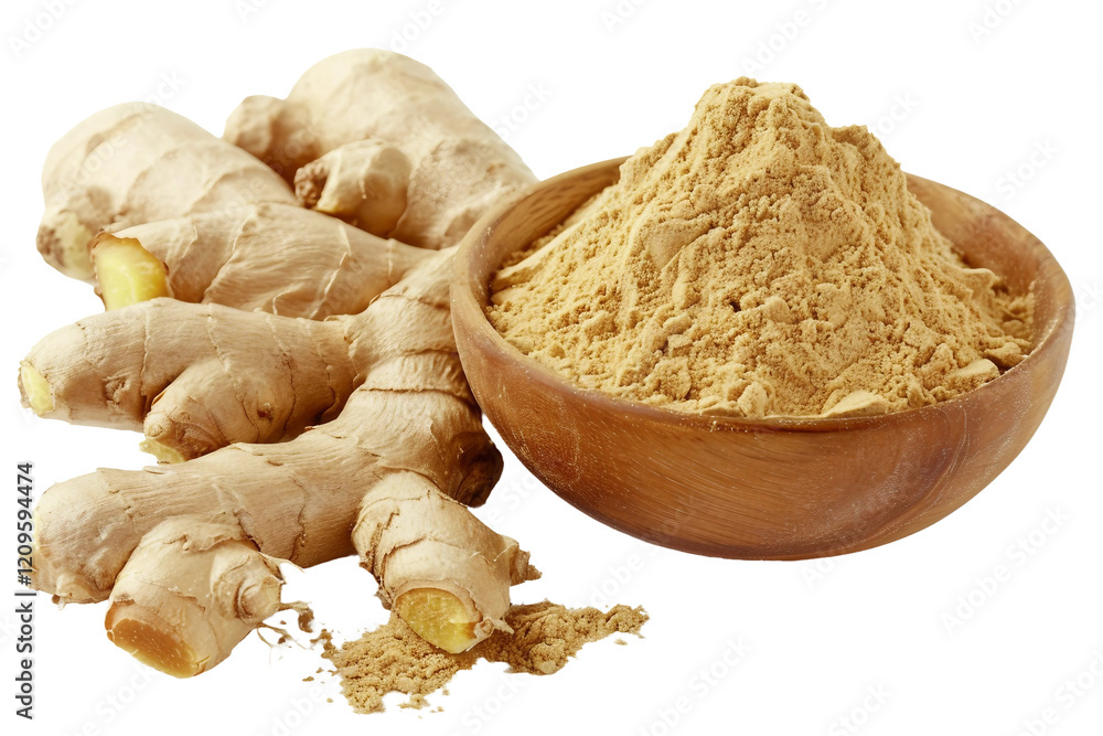 Smooth ginger powder scattered on a white surface isolated on transparent background Smooth ginger powder scattered on a white surface isolated on transparent background