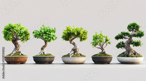 Wallpaper Mural Isolated Bonsai Trees on Light Gray Background - Perfect for Home and Office Decor Torontodigital.ca