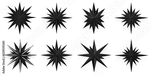 Wallpaper Mural Black jagged star shapes arranged in a 3x3 grid on a bright white background showcasing sharp edges and intricate designs for graphic use. Torontodigital.ca