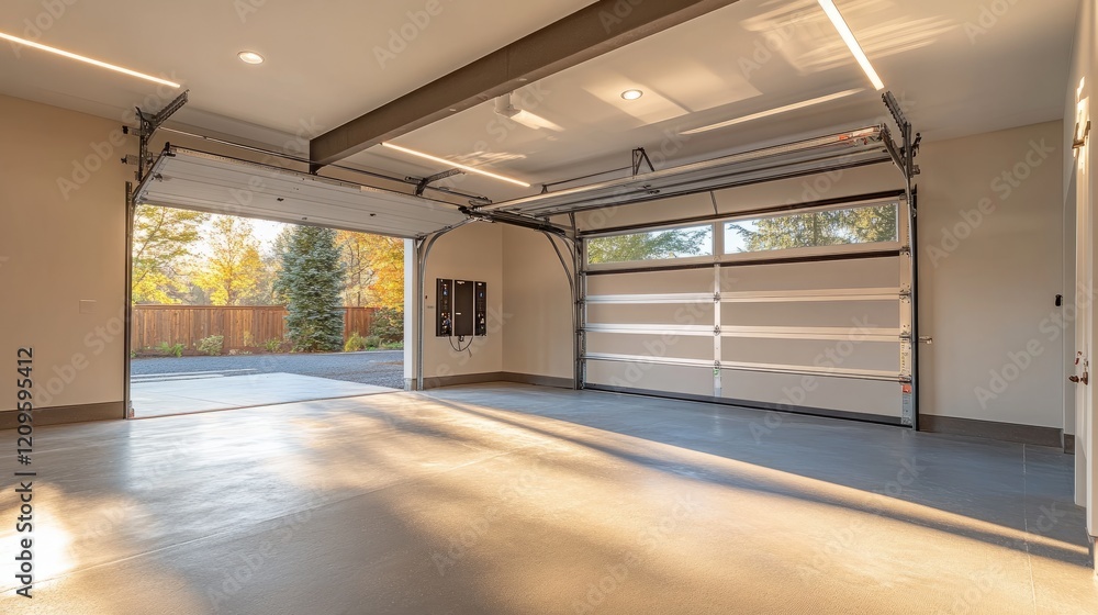 Modern home garage with wall-mounted battery storage units, highlighting a sustainable energy solution for backup power. Modern home garage with wall-mounted battery storage units, highlighting a sustainable energy solution for backup power.