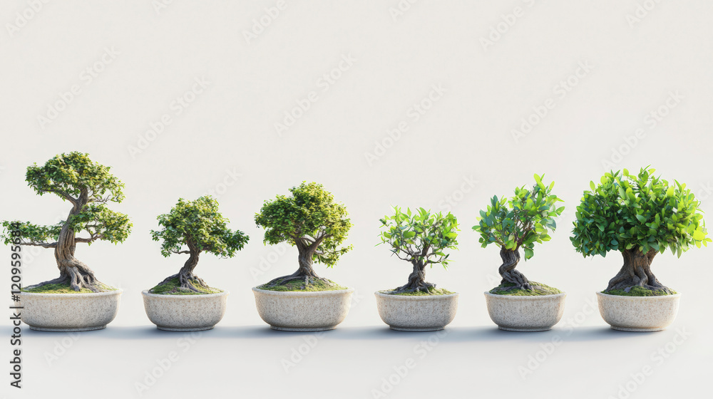 Isolated Bonsai Trees on Light Gray Tabletop for Interior Design and Home Decoration Isolated Bonsai Trees on Light Gray Tabletop for Interior Design and Home Decoration