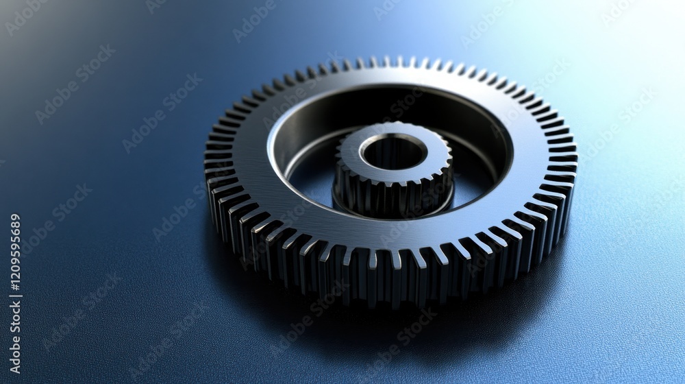 A small gear-like wheel positioned on a gradient blue background for a technical design A small gear-like wheel positioned on a gradient blue background for a technical design