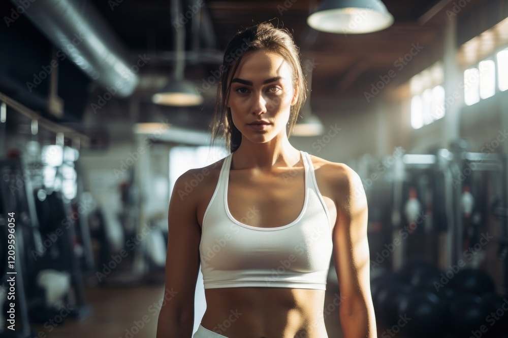 Fototapeta premium Woman wearing white sports and Leggings adult gym determination