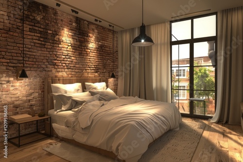 Loft style bedrooom interior architecture furniture building photo