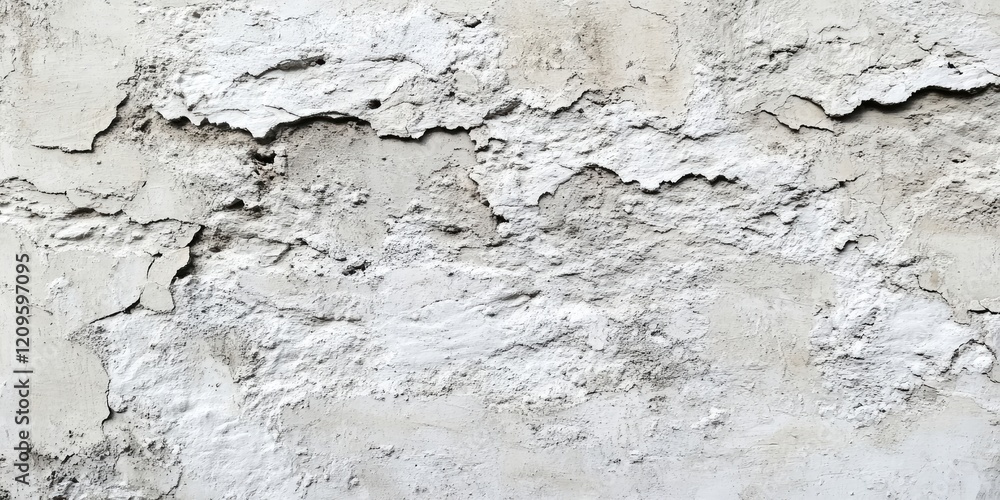Fototapeta premium Textured white cement wall showing rough mortar coats with subtle gray highlights and soft vignette effect in the background for artistic use