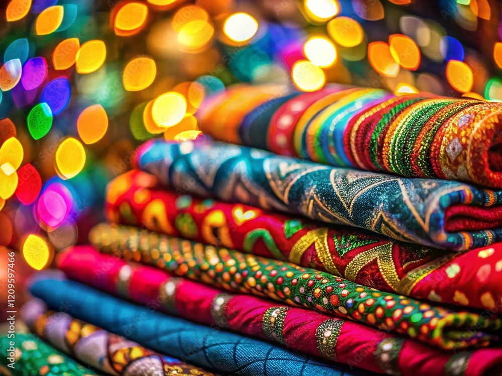 Colorful Fabric Textures with Bokeh Background:  Vibrant Patterns & Soft Focus