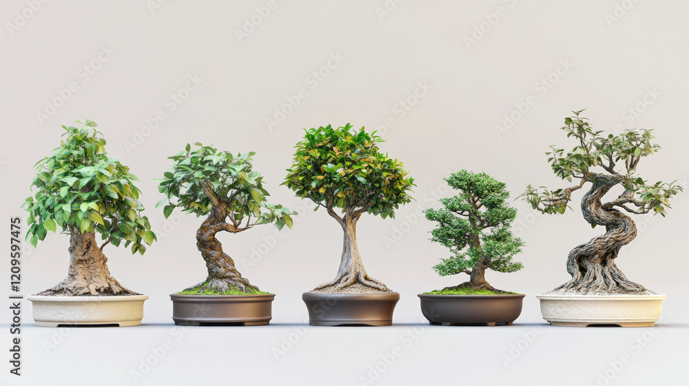 Isolated Bonsai Tree on Light Gray Background for Desk Decoration Isolated Bonsai Tree on Light Gray Background for Desk Decoration