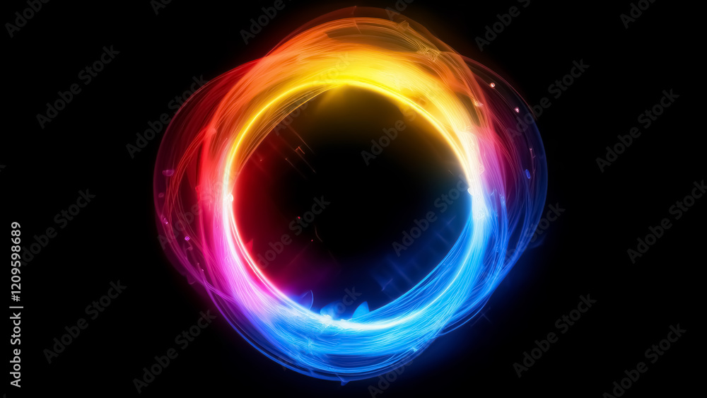 A vibrant and dynamic neon light circle with bright blue, pink, and yellow streaks swirling in a circular motion, set against a dark background, creating a sense of motion and energy. A vibrant and dynamic neon light circle with bright blue, pink, and yellow streaks swirling in a circular motion, set against a dark background, creating a sense of motion and energy.